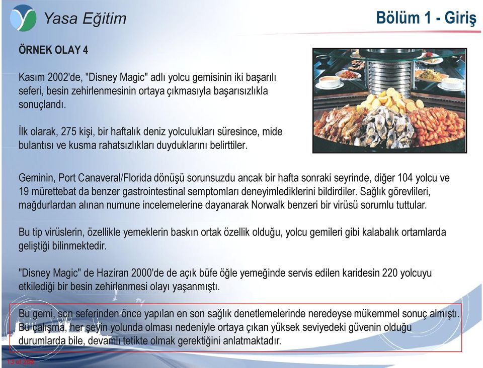 Geminin, Port Canaveral/Florida dönüşü sorunsuzdu ancak bir hafta sonraki seyrinde, diğer 104 yolcu ve 19 mürettebat da benzer gastrointestinal semptomları deneyimlediklerini bildirdiler.