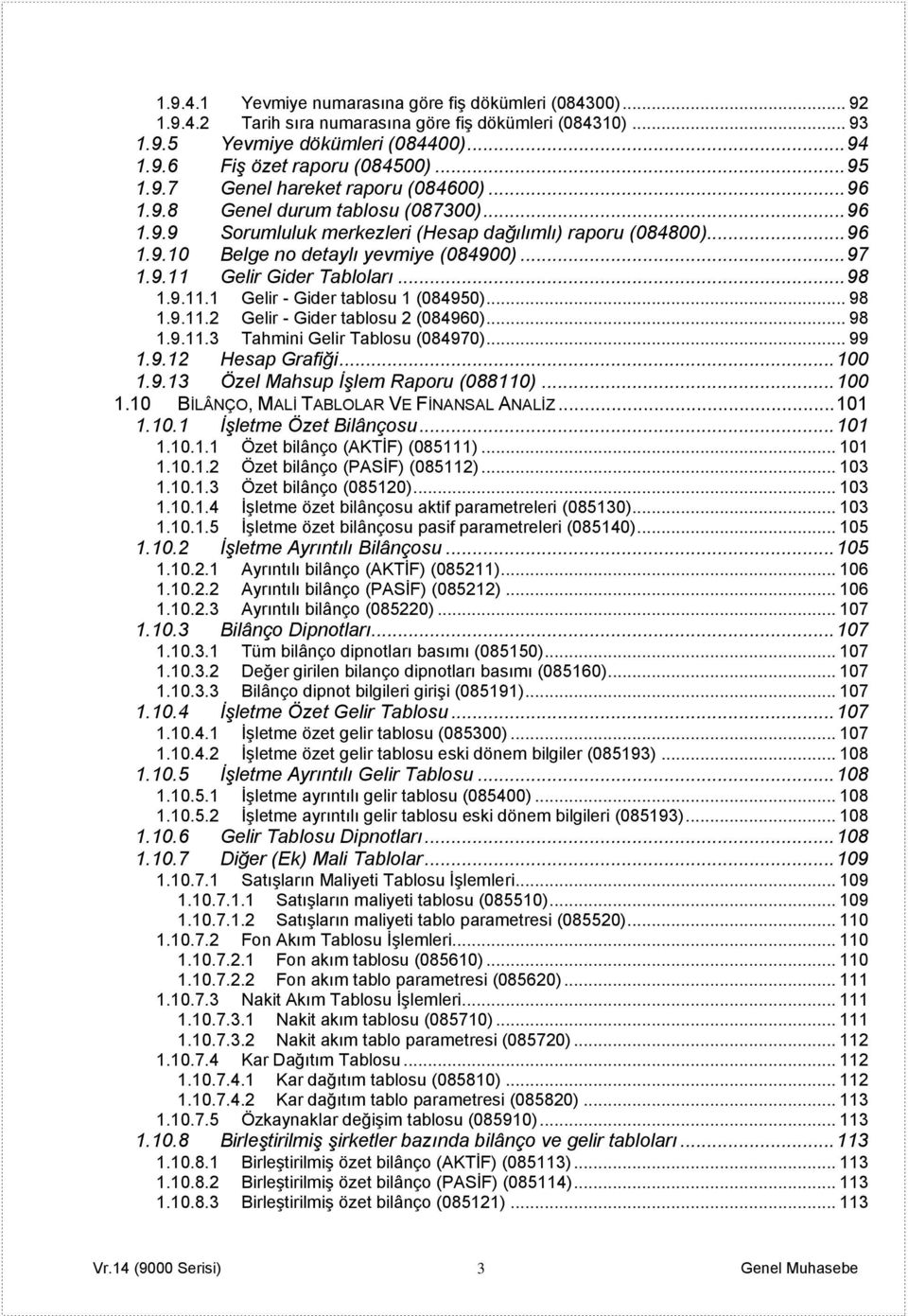 .. 97 1.9.11 Gelir Gider Tabloları... 98 1.9.11.1 Gelir - Gider tablosu 1 (084950)... 98 1.9.11.2 Gelir - Gider tablosu 2 (084960)... 98 1.9.11.3 Tahmini Gelir Tablosu (084970)... 99 1.9.12 Hesap Grafiği.