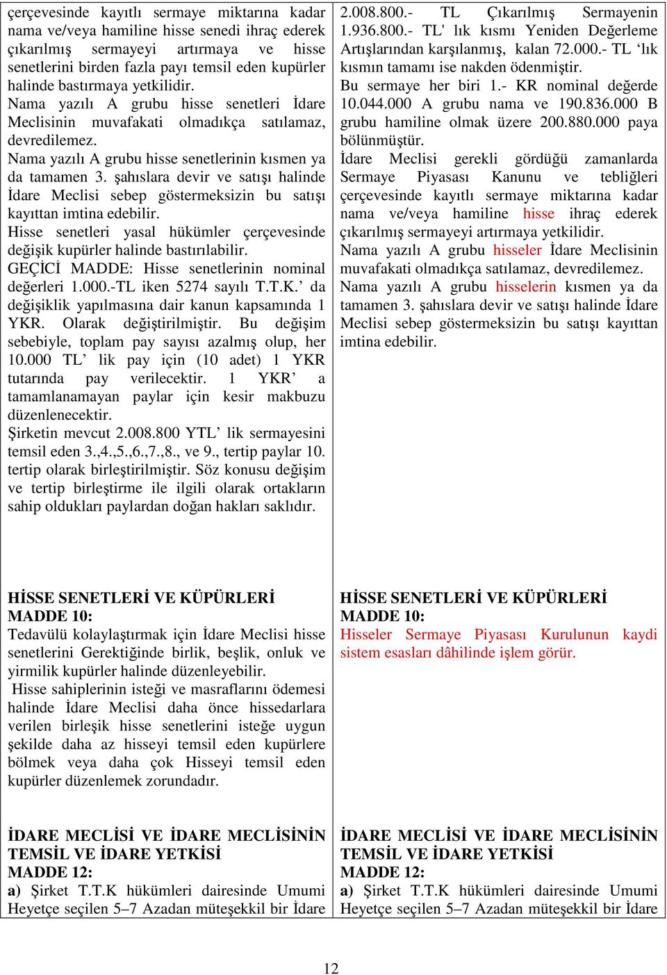 şahıslara devir ve satışı halinde Đdare Meclisi sebep göstermeksizin bu satışı kayıttan imtina edebilir. Hisse senetleri yasal hükümler çerçevesinde değişik kupürler halinde bastırılabilir.