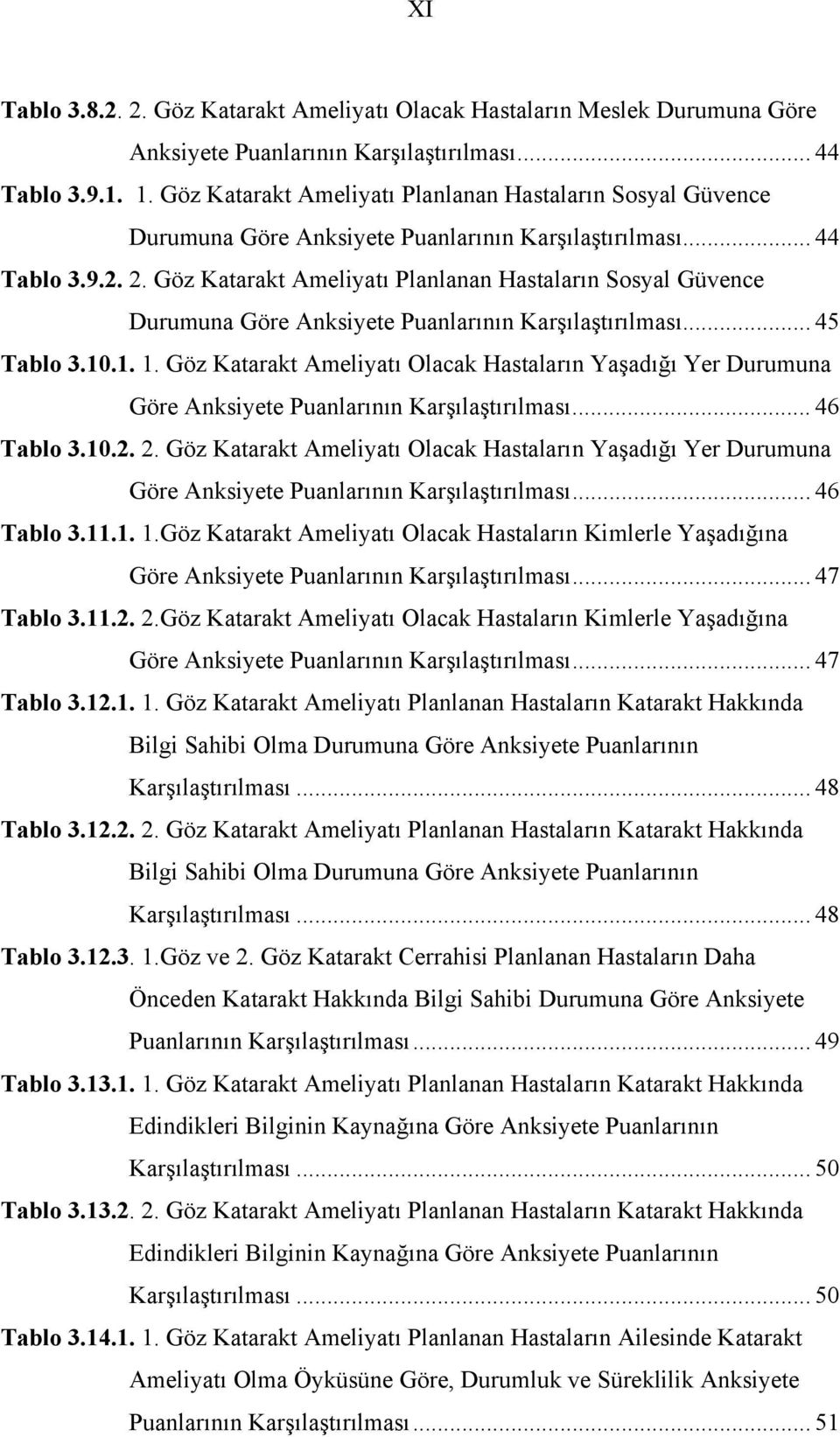 Göz Katarakt Ameliyatı Planlanan Hastaların Sosyal Güvence Durumuna Göre Anksiyete Puanlarının Karşılaştırılması... 45 Tablo 3.10.1. 1.