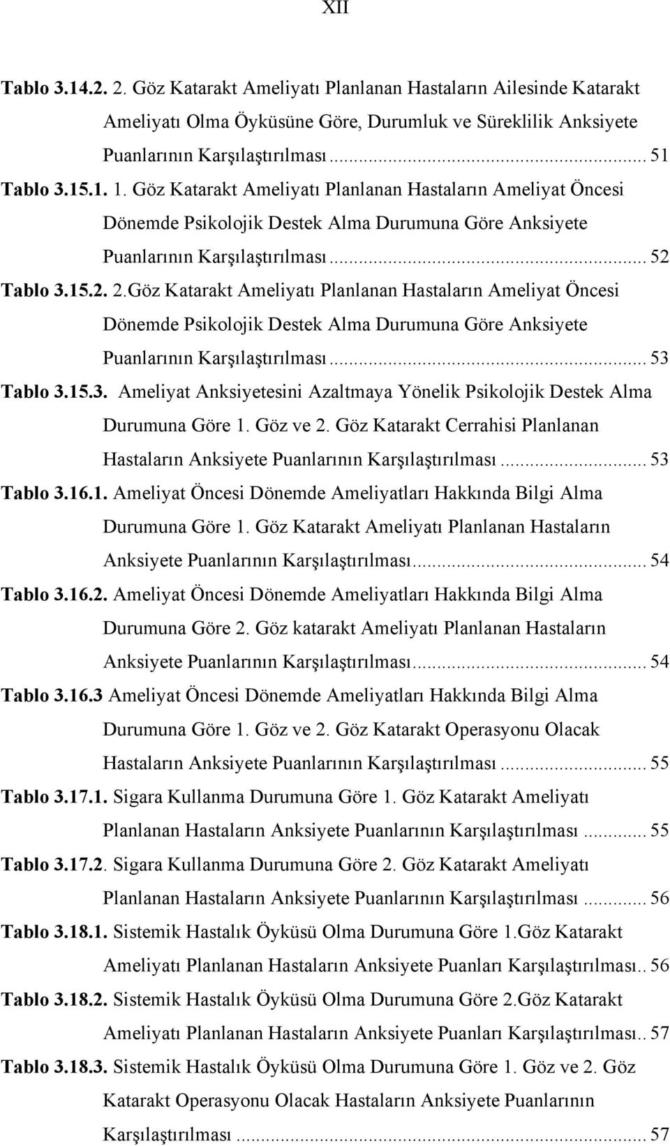 Göz Katarakt Ameliyatı Planlanan Hastaların Ameliyat Öncesi Dönemde Psikolojik Destek Alma Durumuna Göre Anksiyete Puanlarının Karşılaştırılması... 53 