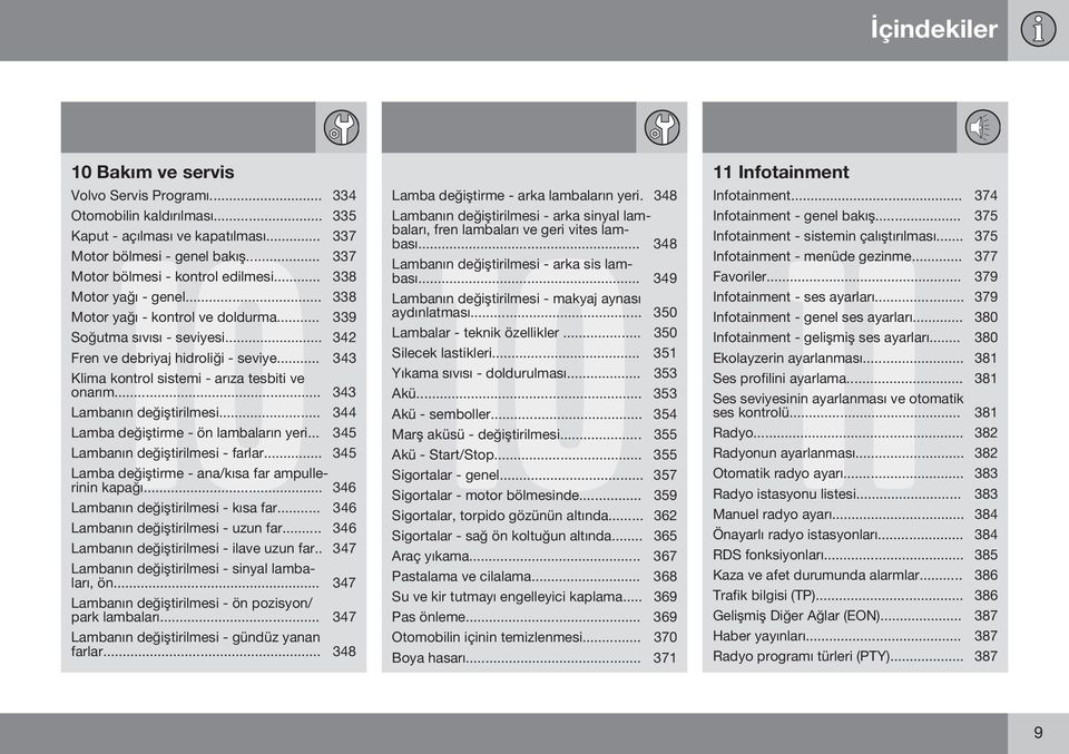 .. 343 Lambanın değiştirilmesi... 344 Lamba değiştirme - ön lambaların yeri... 345 Lambanın değiştirilmesi - farlar... 345 Lamba değiştirme - ana/kısa far ampullerinin kapağı.