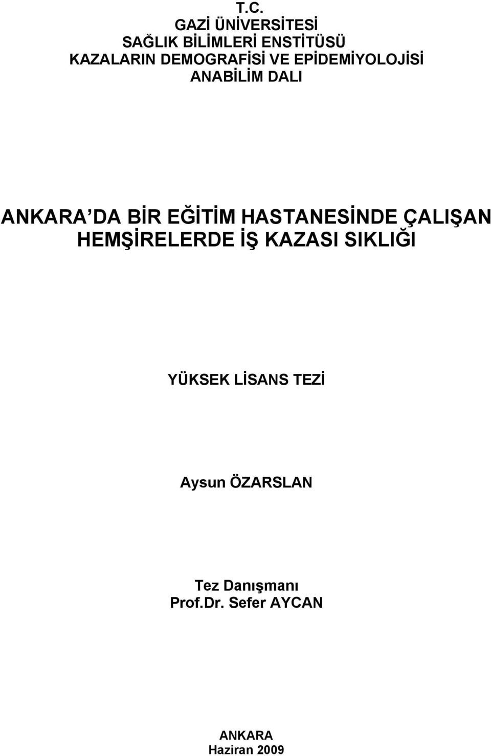 HASTANESİNDE ÇALIŞAN HEMŞİRELERDE İŞ KAZASI SIKLIĞI YÜKSEK LİSANS