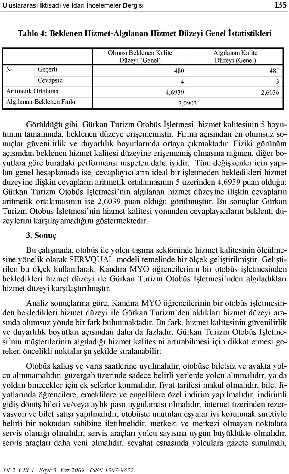 erişememiştir. Firma açısından en olumsuz sonuçlar güvenilirlik ve duyarlılık boyutlarında ortaya çıkmaktadır.