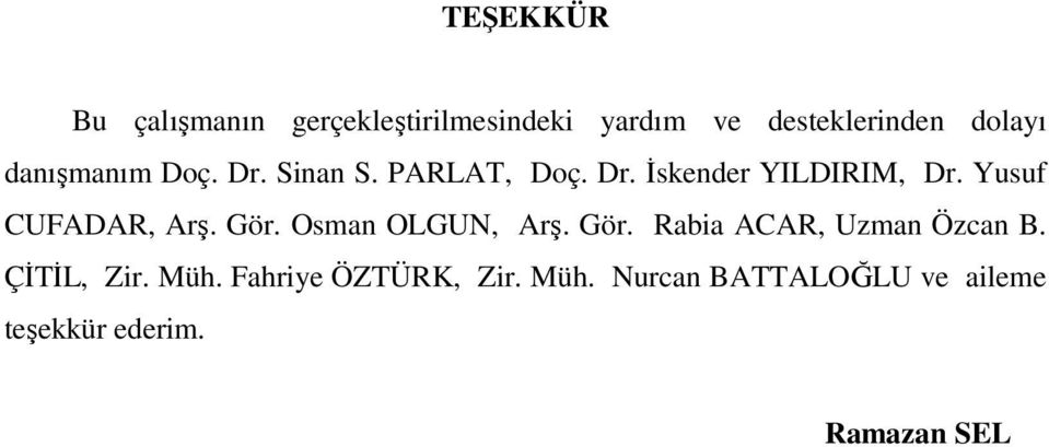 Yusuf CUFADAR, Arş. Gör. Osman OLGUN, Arş. Gör. Rabia ACAR, Uzman Özcan B.