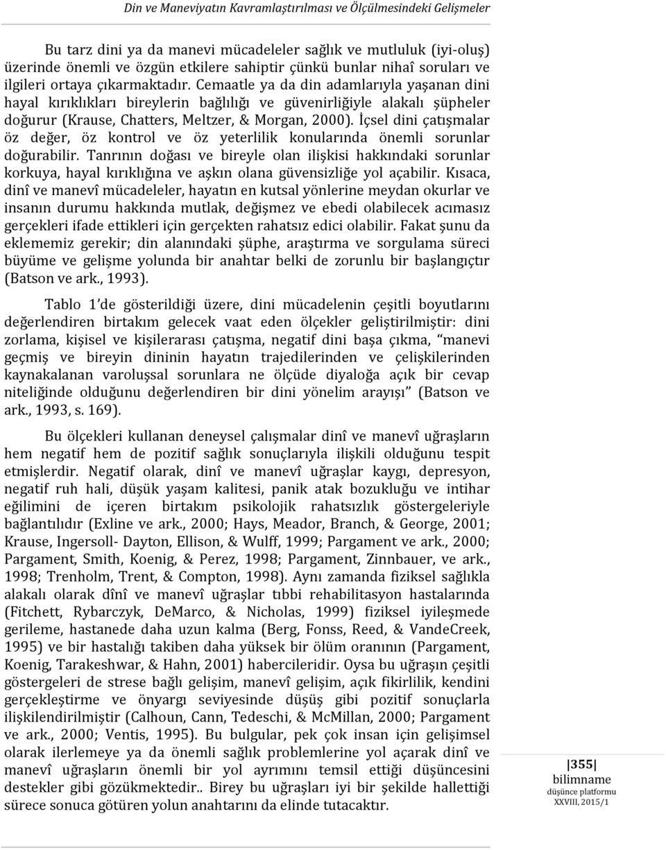 Cemaatle ya da din adamlarıyla yaşanan dini hayal kırıklıkları bireylerin bağlılığı ve güvenirliğiyle alakalı şüpheler doğurur (Krause, Chatters, Meltzer, & Morgan, 2000).