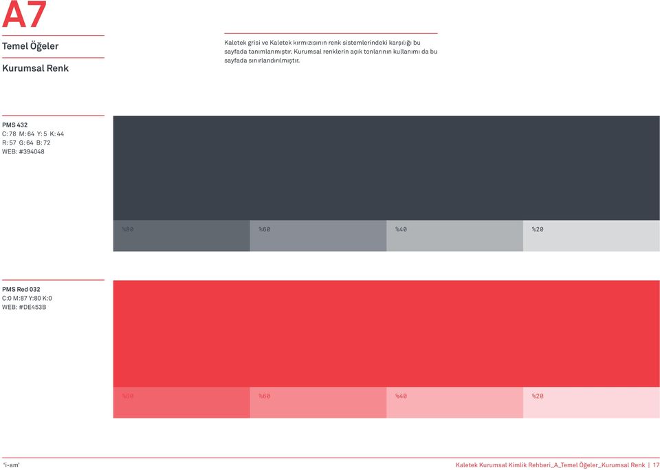 PMS 432 C: 78 M: 64 Y: 5 K: 44 R: 57 G: 64 B: 72 WEB: #394048 %80 %60 %40 %20 PMS Red 032 C:0 M:87