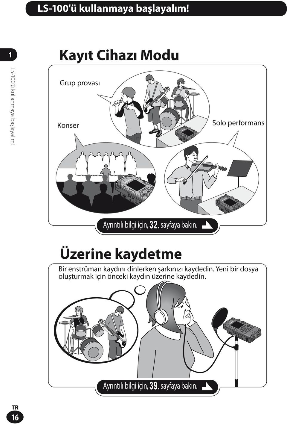 Üzerine kaydetme Bir enstrüman kaydını dinlerken şarkınızı kaydedin.