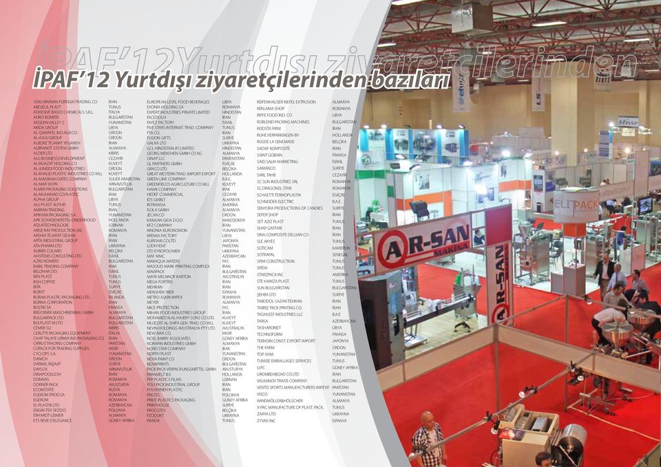 PLASTIC ALPHA GROUP ALU PLAST ALFAJR AM TRADING APIKYAN PACKAGING S.A. APK SCHADEHERSTEL-ONDERHOUD AQUATECHNOLOGIE ARISE RAY PRODUCTION SRL ARSHIA TEJARAT QESHM ARTA INDUSTRIAL GROUP ATA-PHARM LTD.