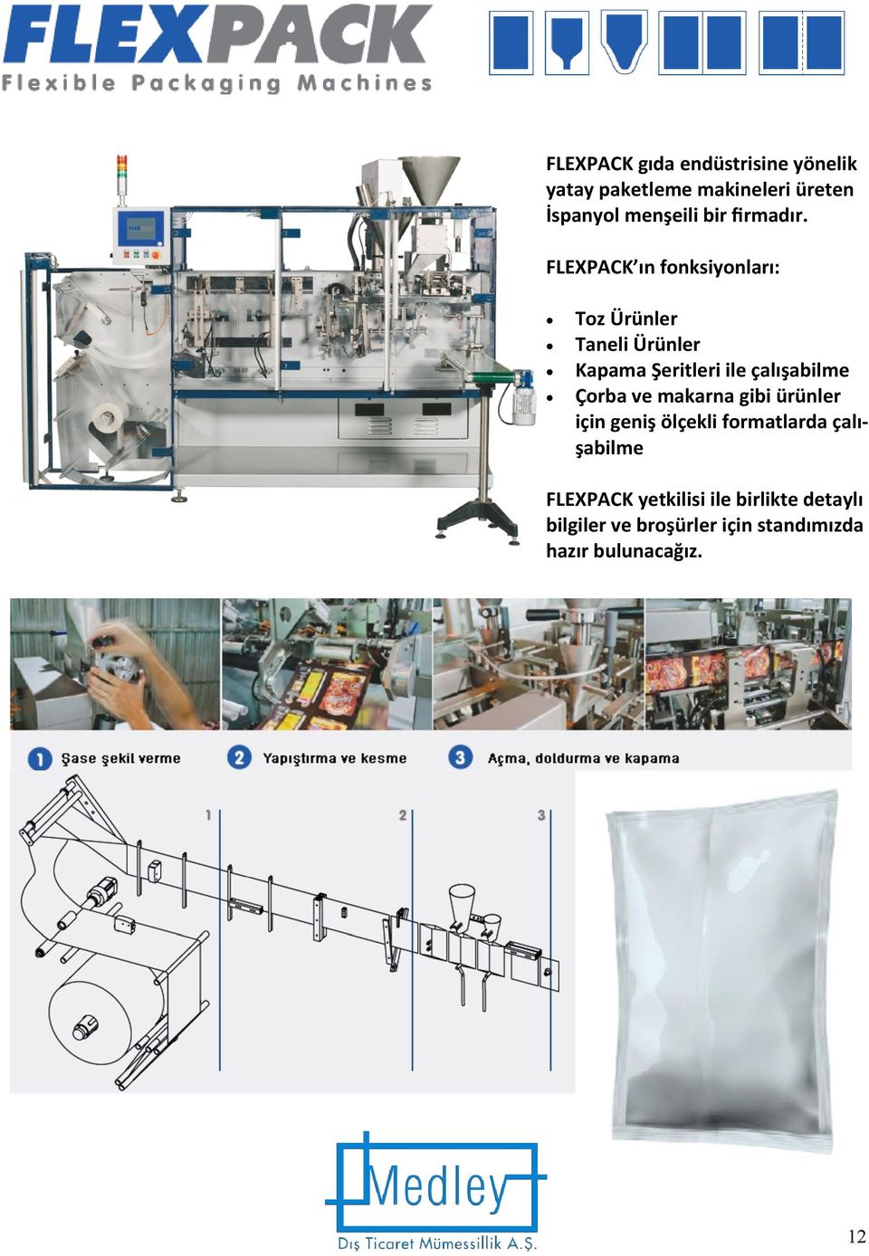 FLEXPACK ın fonksiyonları: Toz Ürünler Taneli Ürünler Kapama Şeritleri ile çalışabilme