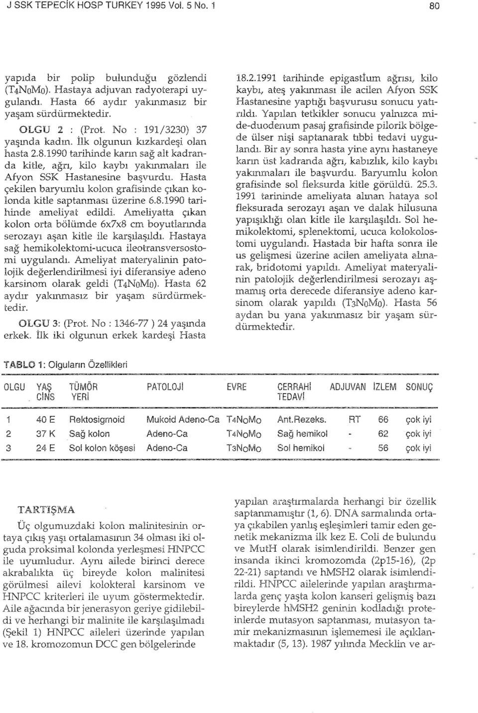 Hasta çekilen baryumlu kolon grafisinde çıkan kolonda kitle saptanması üzerine 6.8.1990 tarihinde ameliyat edildi.