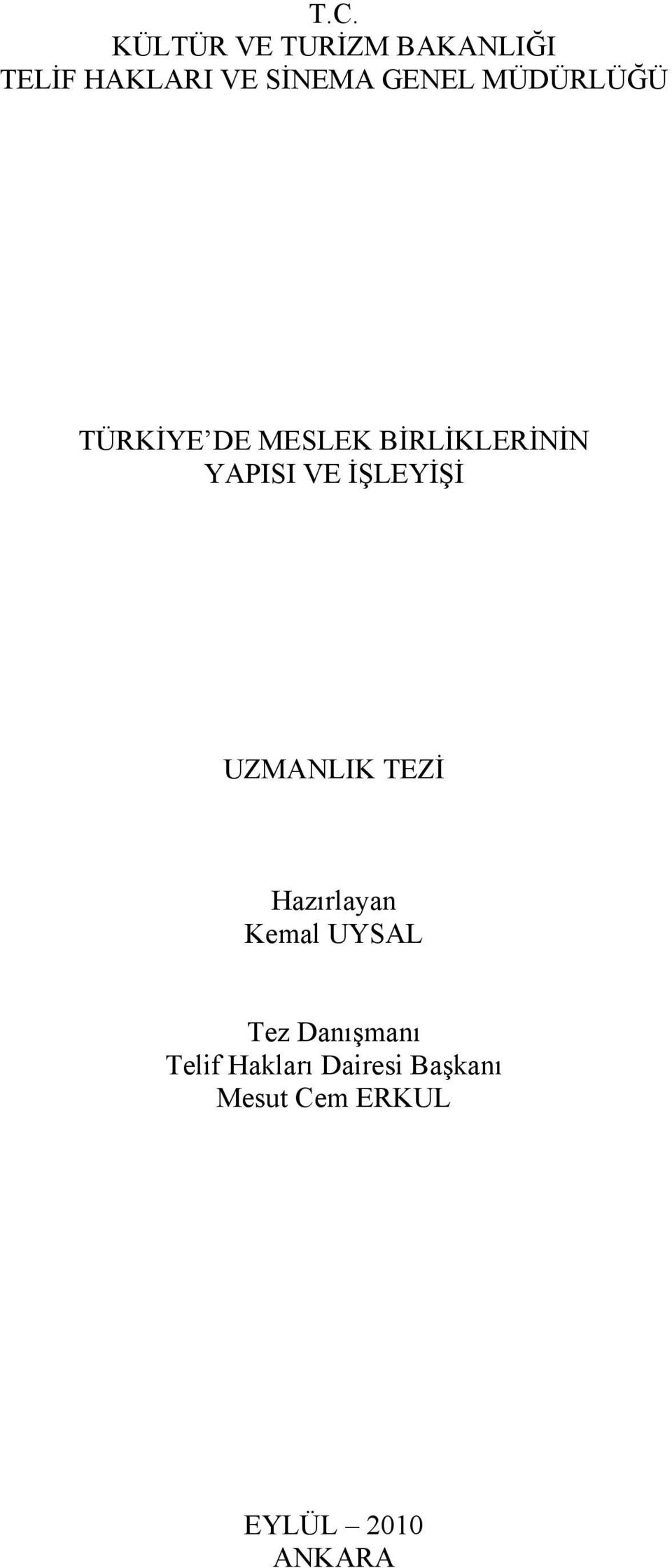 İŞLEYİŞİ UZMANLIK TEZİ Hazırlayan Kemal UYSAL Tez Danışmanı