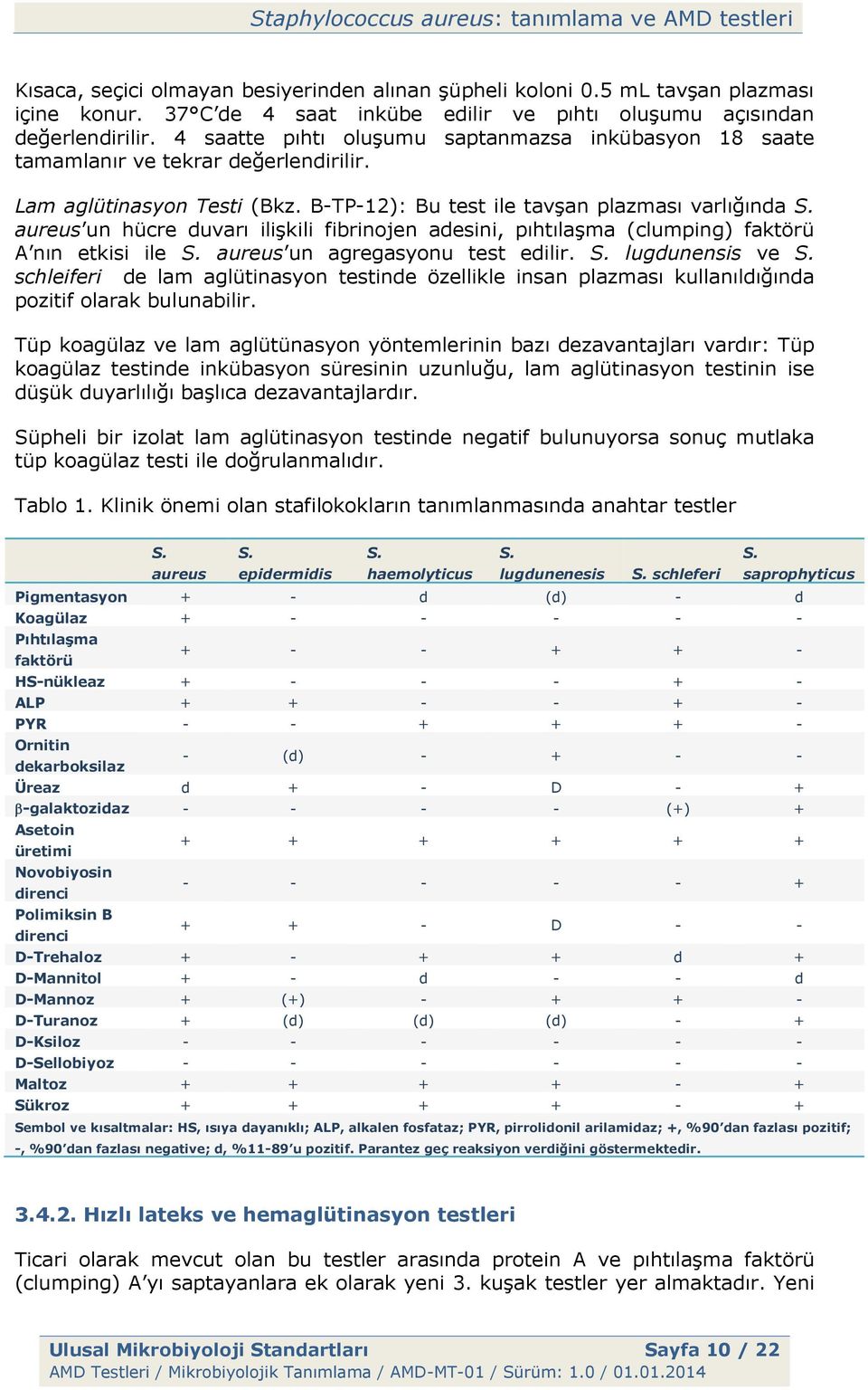 aureus un hücre duvarı ilişkili fibrinojen adesini, pıhtılaşma (clumping) faktörü A nın etkisi ile S. aureus un agregasyonu test edilir. S. lugdunensis ve S.