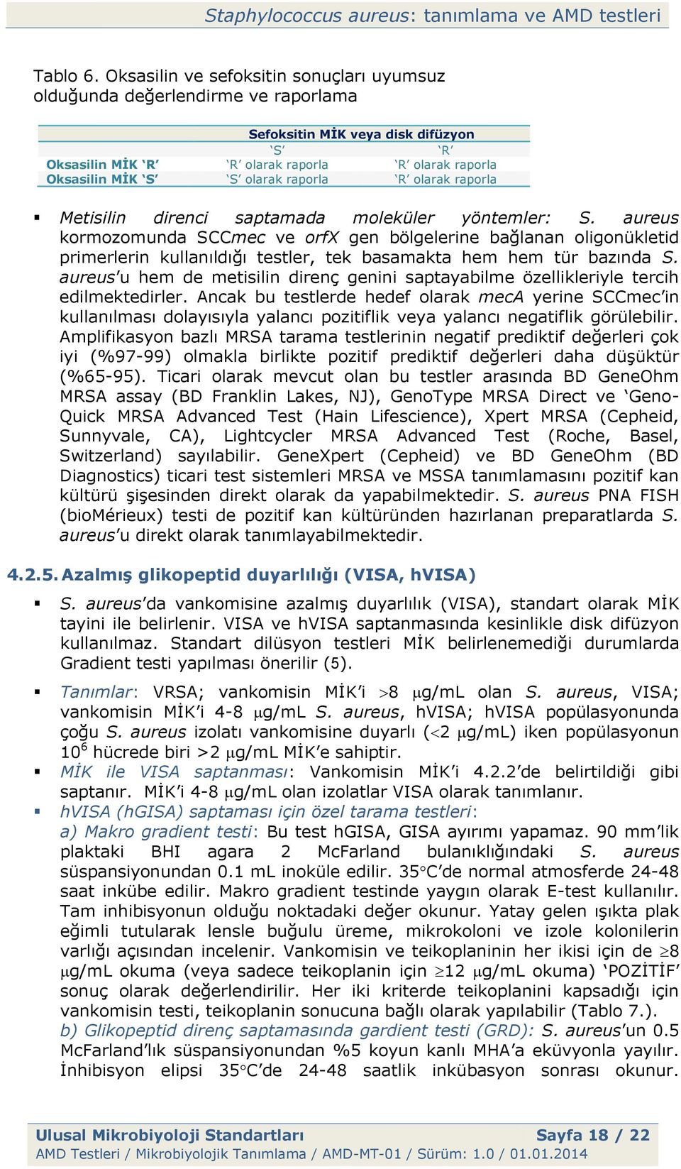 R olarak raporla Metisilin direnci saptamada moleküler yöntemler: S.