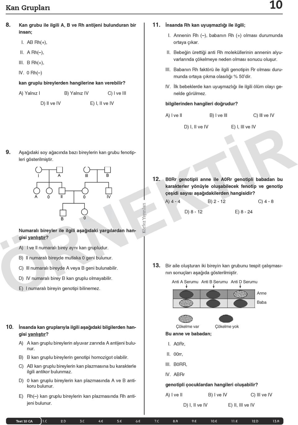 III. Babanın Rh faktörü ile ilgili genotipin Rr olması durumunda ortaya çıkma olasılığı % 50 dir. lv. İlk bebeklerde kan uyuşmazlığı ile ilgili ölüm olayı genelde görülmez.