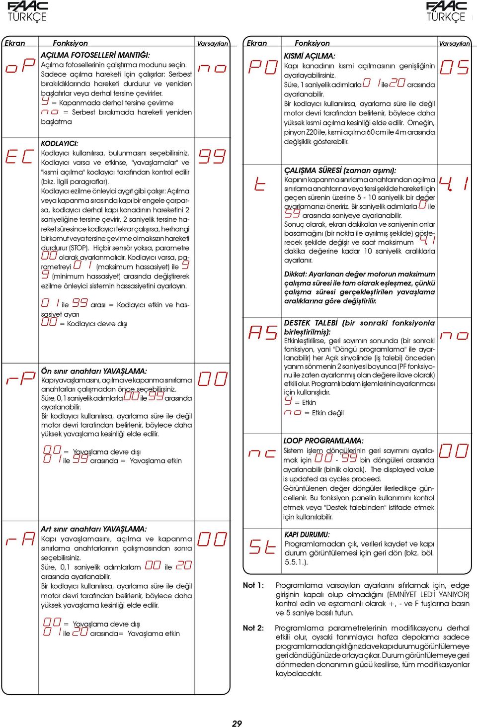 = Kapanmada derhal tersine çevirme = Serbest bırakmada hareketi yeniden başlatma KODLAYICI: Kodlayıcı kullanılırsa, bulunmasını seçebilirsiniz.