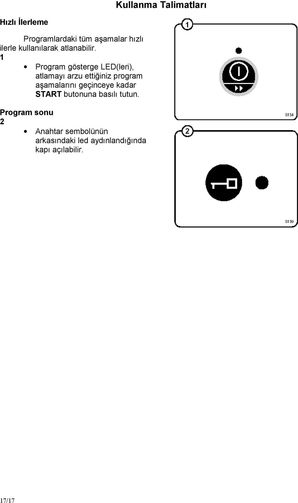 1 Program gö sterge LED(leri), atlamayıarzu ettiğ iniz program aş