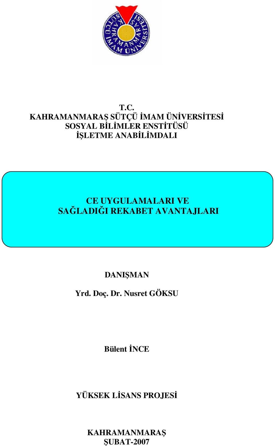 VE SAĞLADIĞI REKABET AVANTAJLARI DANIŞMAN Yrd. Doç. Dr.