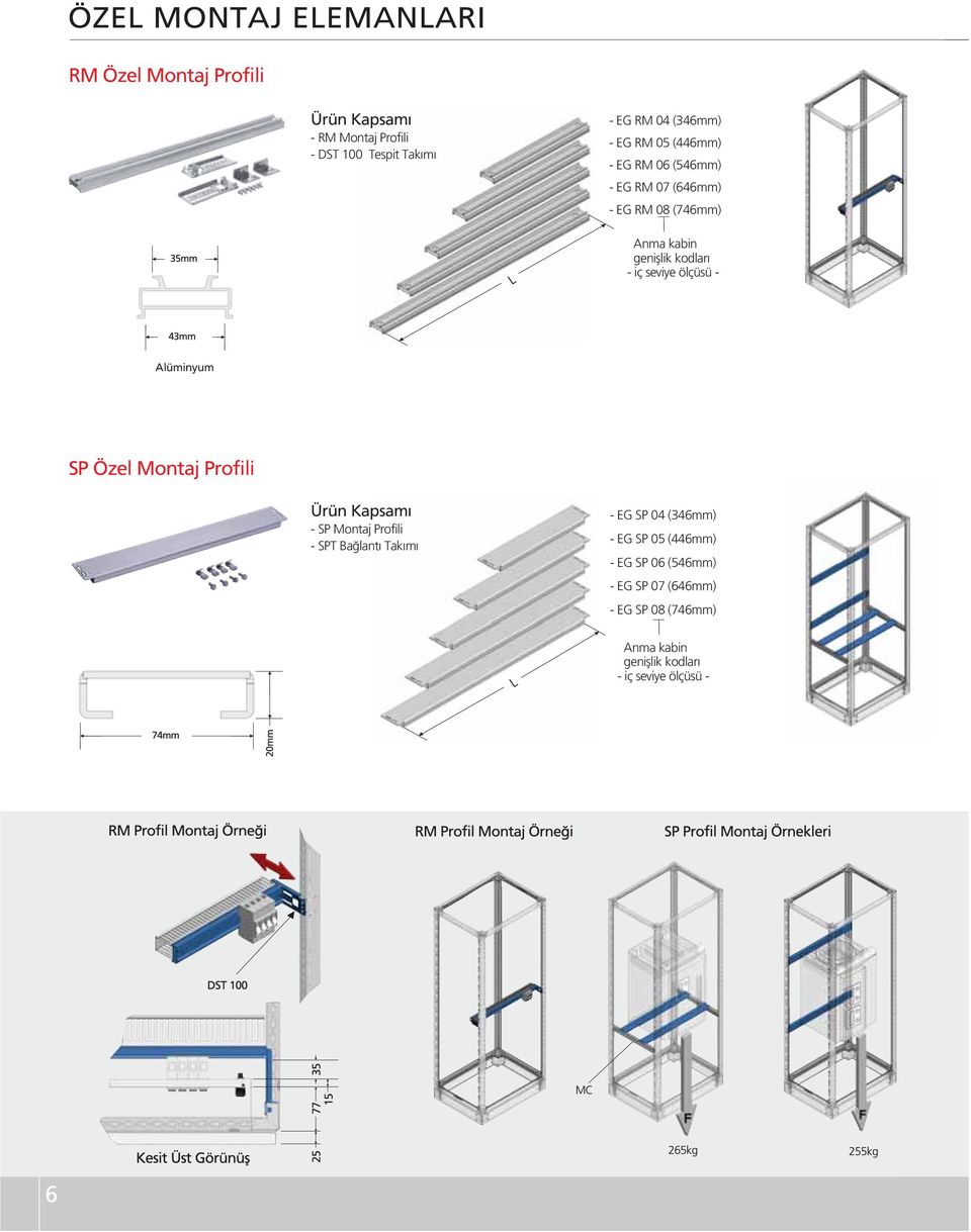 ölçüsü - Alüminyum SP Özel Montaj Profili - SP Montaj Profili - SPT Ba lant Tak m - EG SP 04 (346mm) - EG SP 05