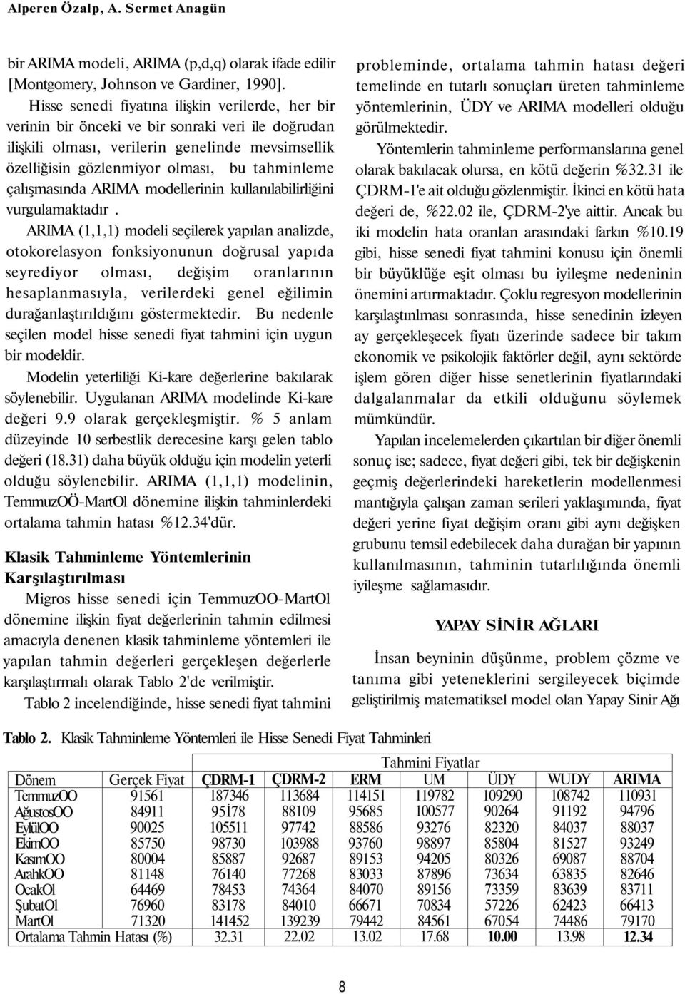 çalışmasında ARIMA modellerinin kullanılabilirliğini vurgulamaktadır.