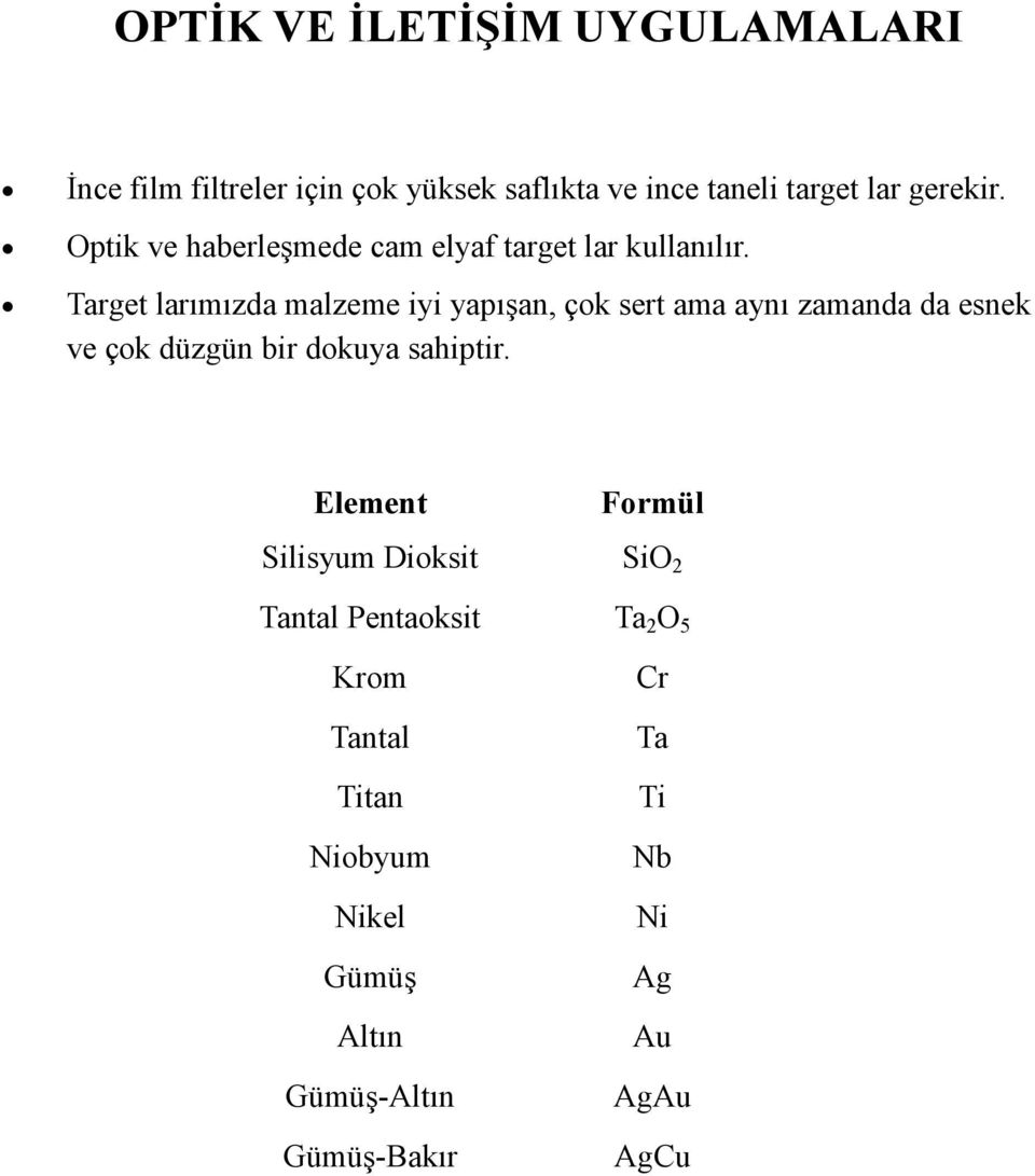 Target larımızda malzeme iyi yapışan, çok sert ama aynı zamanda da esnek ve çok düzgün bir dokuya sahiptir.