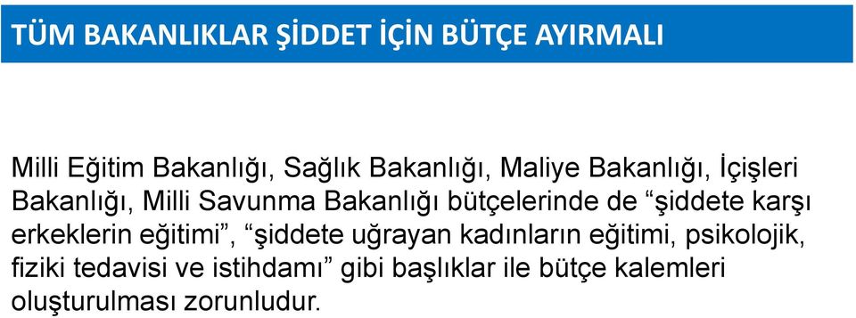 bütçelerinde de şiddete karşı erkeklerin eğitimi, şiddete uğrayan kadınların