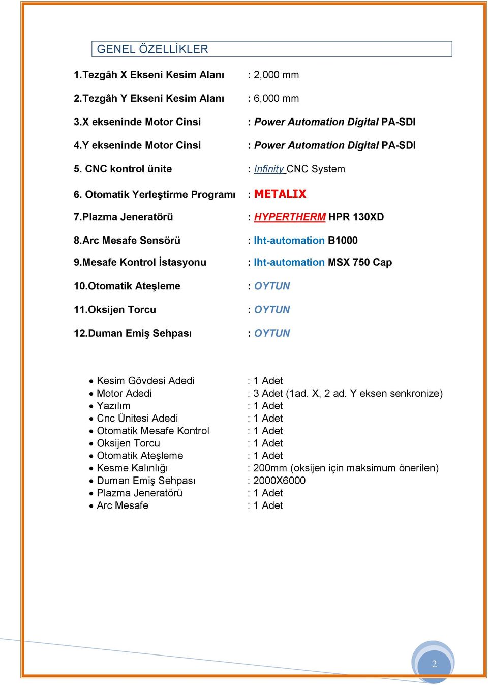 Mesafe Kontrol İstasyonu 10.Otomatik Ateşleme 11.Oksijen Torcu 12.