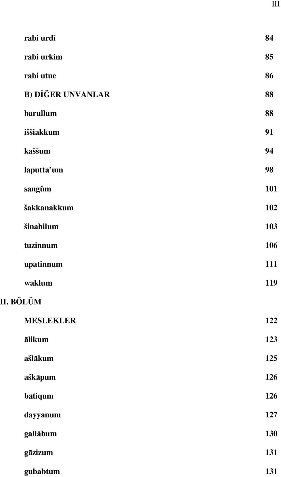 tuzinnum 106 upatinnum 111 waklum 119 II.