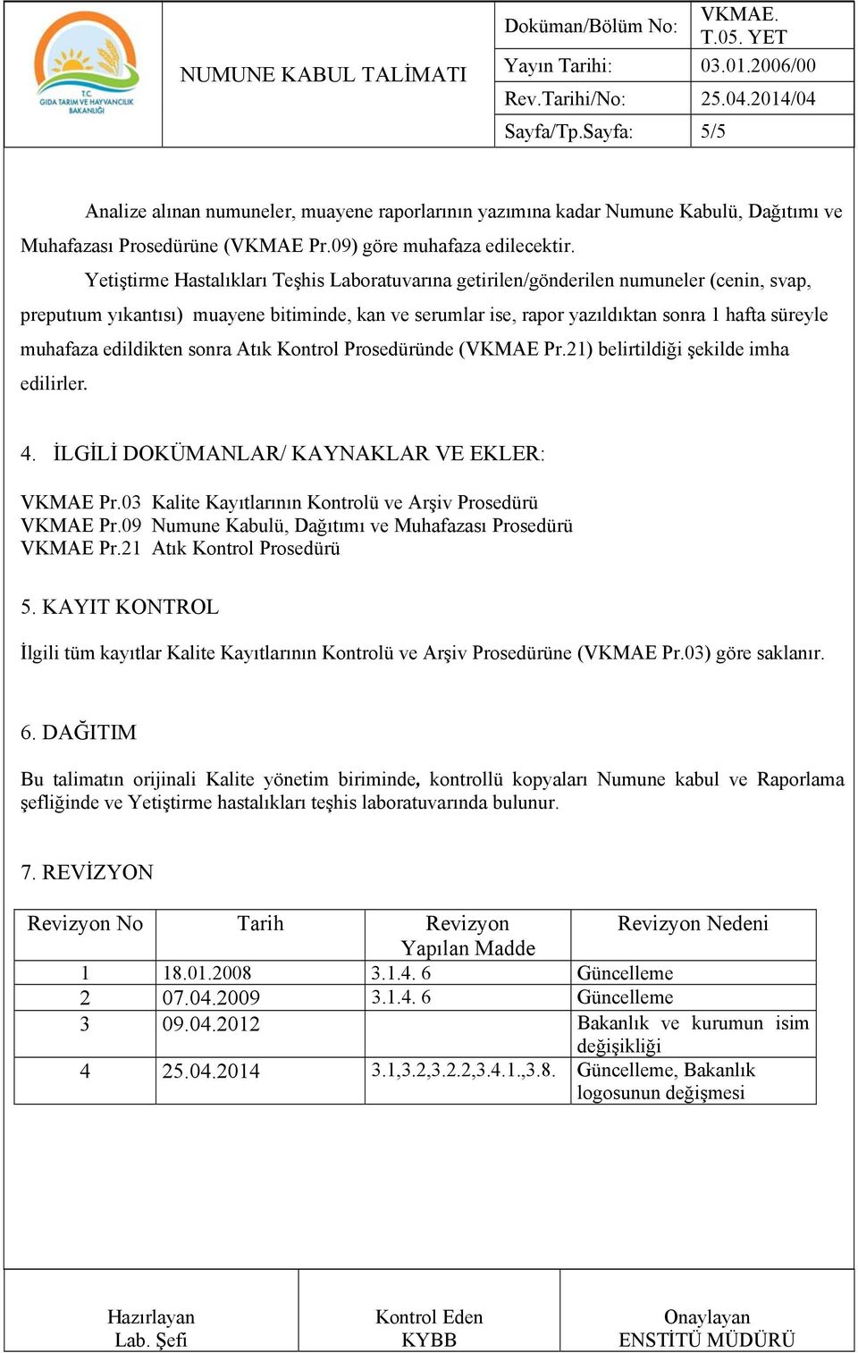 muhafaza edildikten sonra Atık Kontrol Prosedüründe (VKMAE Pr.21) belirtildiği şekilde imha edilirler. 4. İLGİLİ DOKÜMANLAR/ KAYNAKLAR VE EKLER: VKMAE Pr.