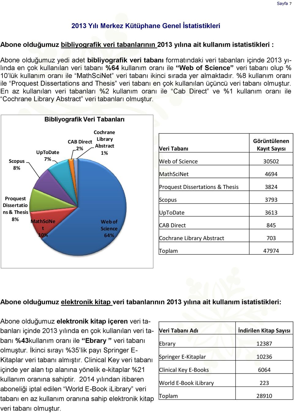 yer almaktadır. %8 kullanım oranı ile Proquest Dissertations and Thesis veri tabanı en çok kullanılan üçüncü veri tabanı olmuştur.