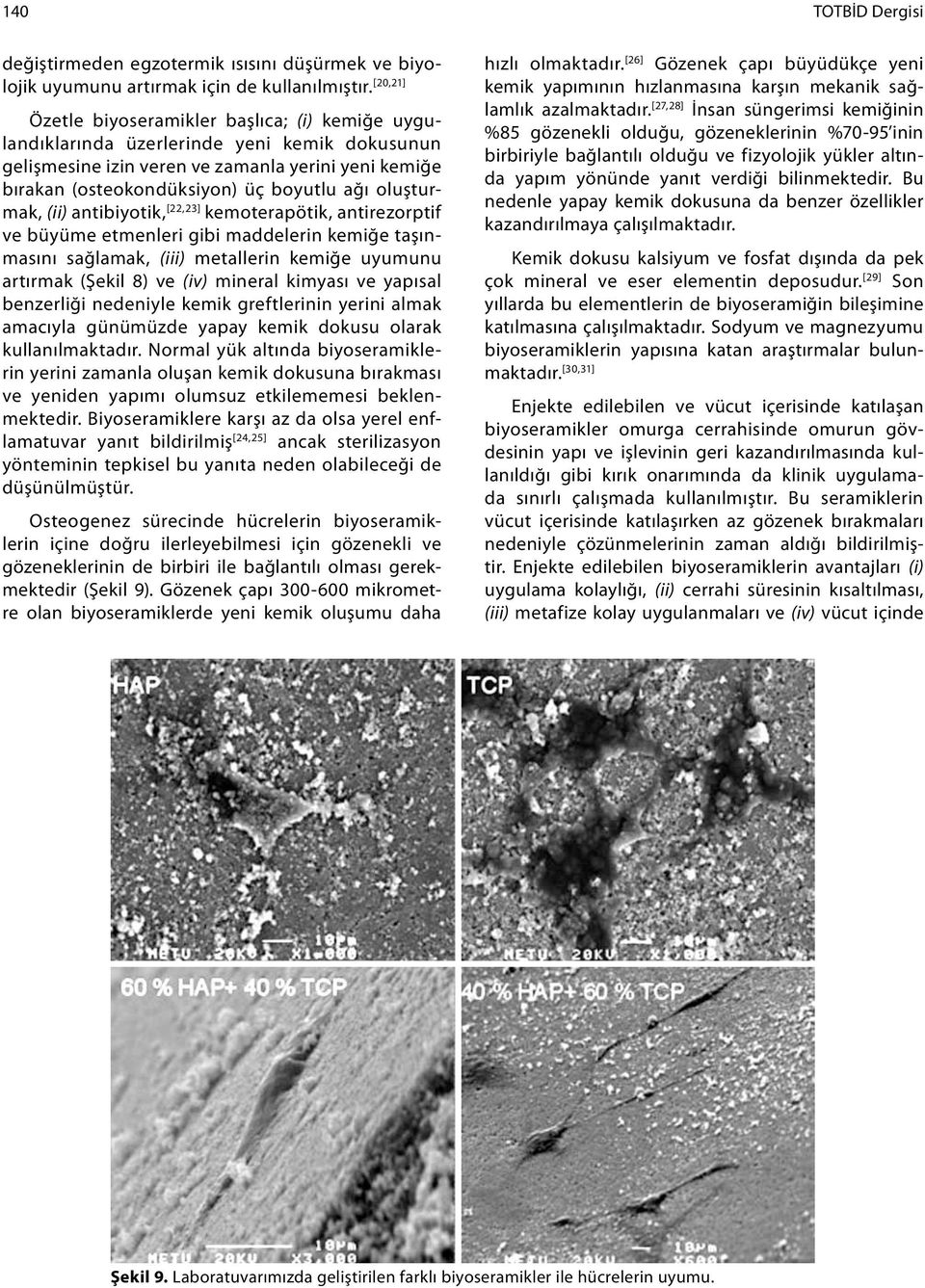 oluşturmak, (ii) antibiyotik, [22,23] kemoterapötik, antirezorptif ve büyüme etmenleri gibi maddelerin kemiğe taşınmasını sağlamak, (iii) metallerin kemiğe uyumunu artırmak (Şekil 8) ve (iv) mineral