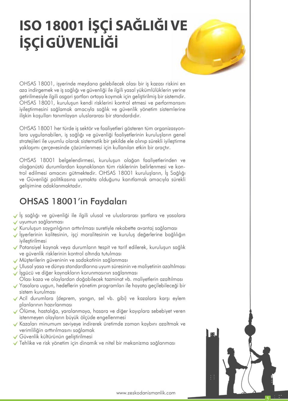 OHSAS 18001, kuruluşun kendi risklerini kontrol etmesi ve performansını iyileştirmesini sağlamak amacıyla sağlık ve güvenlik yönetim sistemlerine ilişkin koşulları tanımlayan uluslararası bir