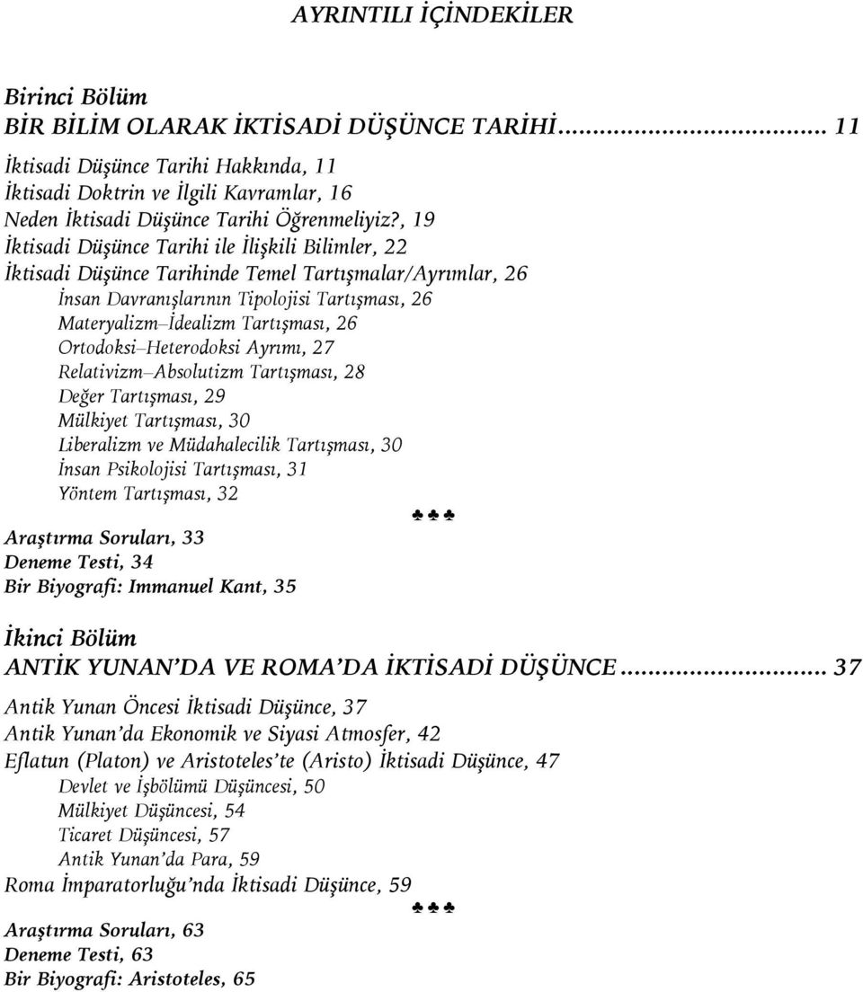 , 19 İktisadi Düşünce Tarihi ile İlişkili Bilimler, 22 İktisadi Düşünce Tarihinde Temel Tartışmalar/Ayrımlar, 26 İnsan Davranışlarının Tipolojisi Tartışması, 26 Materyalizm İdealizm Tartışması, 26