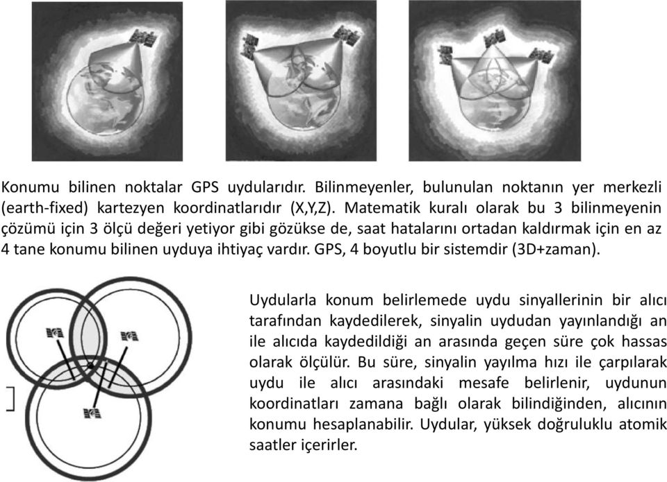 GPS, 4 boyutlu bir sistemdir (3D+zaman).