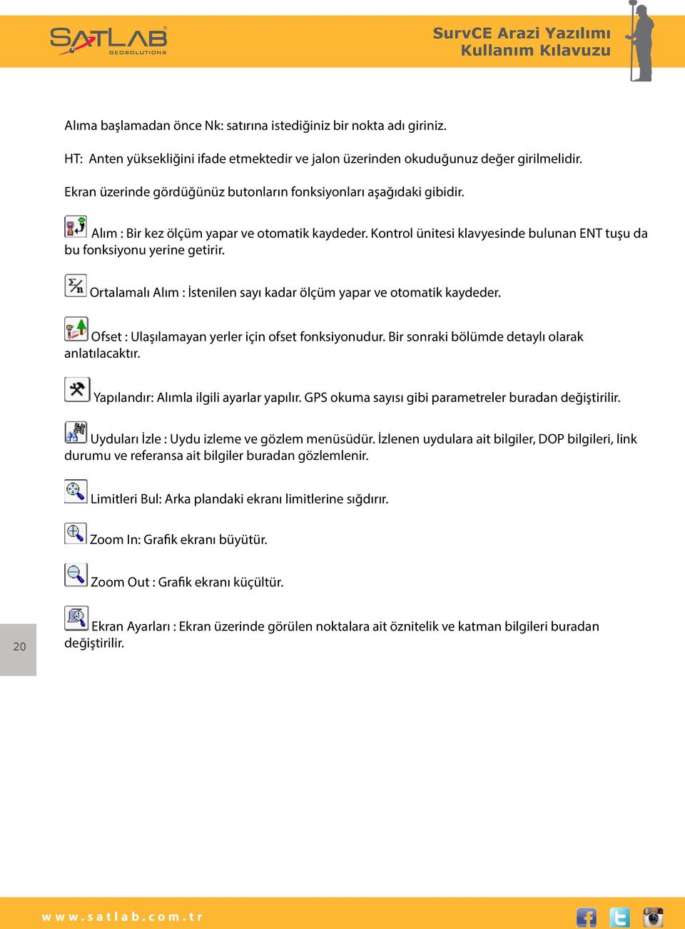 Ortalamalı Alım : İstenilen sayı kadar ölçüm yapar ve otomatik kaydeder. Ofset : Ulaşılamayan yerler için ofset fonksiyonudur. Bir sonraki bölümde detaylı olarak anlatılacaktır.