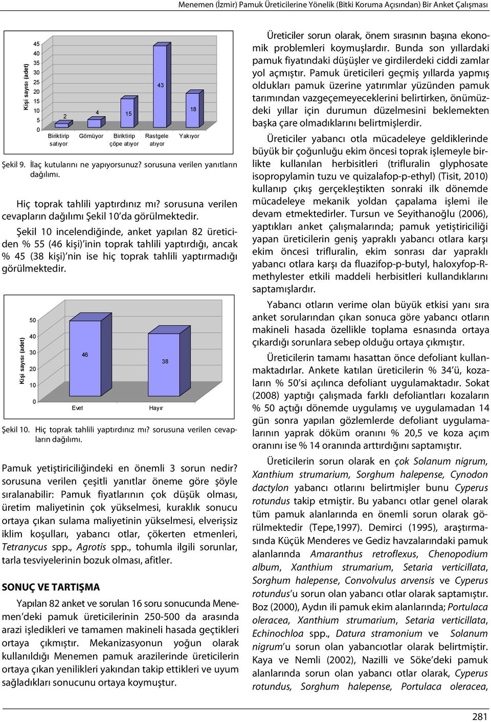 Şekil 1 incelendiğinde, anket yapılan 82 üreticiden % (46 kişi) inin toprak tahlili yaptırdığı, ancak % 4 (38 kişi) nin ise hiç toprak tahlili yaptırmadığı görülmektedir. 4 3 1 46 Şekil 1.