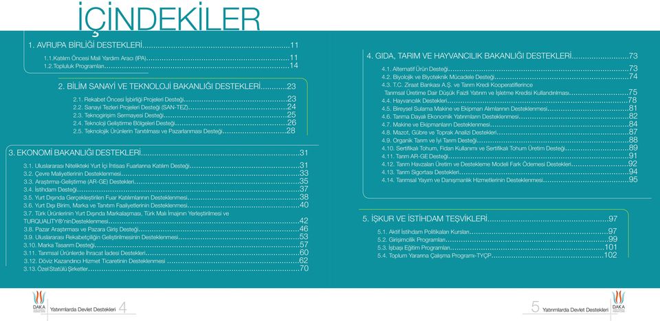 ..28 3. EKONOMİ BAKANLIĞI...31 3.1. Uluslararası Nitelikteki Yurt İçi İhtisas Fuarlarına Katılım Desteği...31 3.2. Çevre Maliyetlerinin Desteklenmesi...33 3.3. Araştırma-Geliştirme (AR-GE) Destekleri.