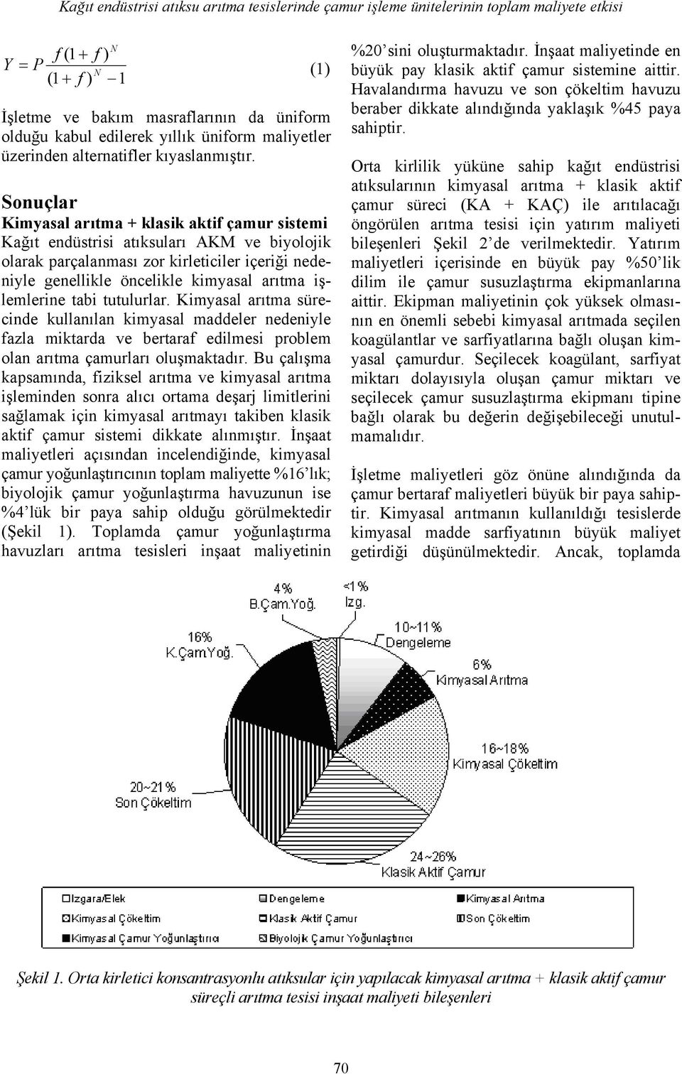 Sonuçlar Kimyasal arıtma + klasik aktif çamur sistemi Kağıt endüstrisi atıksuları AKM ve biyolojik olarak parçalanması zor kirleticiler içeriği nedeniyle genellikle öncelikle kimyasal arıtma