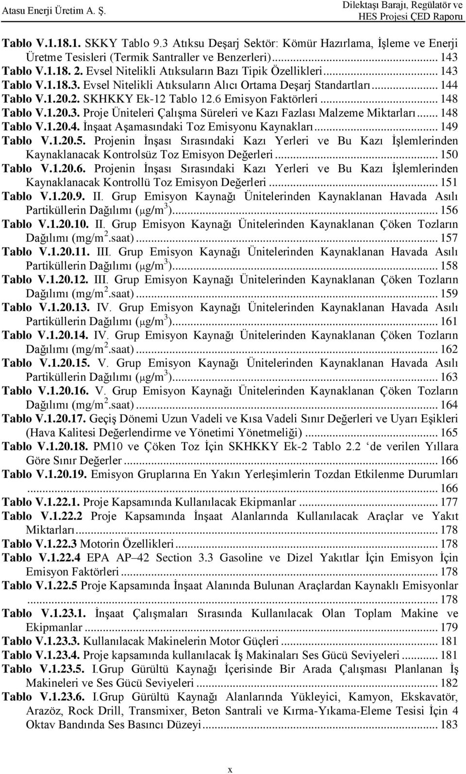 6 Emisyon Faktörleri... 148 Tablo V.1.20.3. Proje Üniteleri ÇalıĢma Süreleri ve Kazı Fazlası Malzeme Miktarları... 148 Tablo V.1.20.4. ĠnĢaat AĢamasındaki Toz Emisyonu Kaynakları... 149 Tablo V.1.20.5.