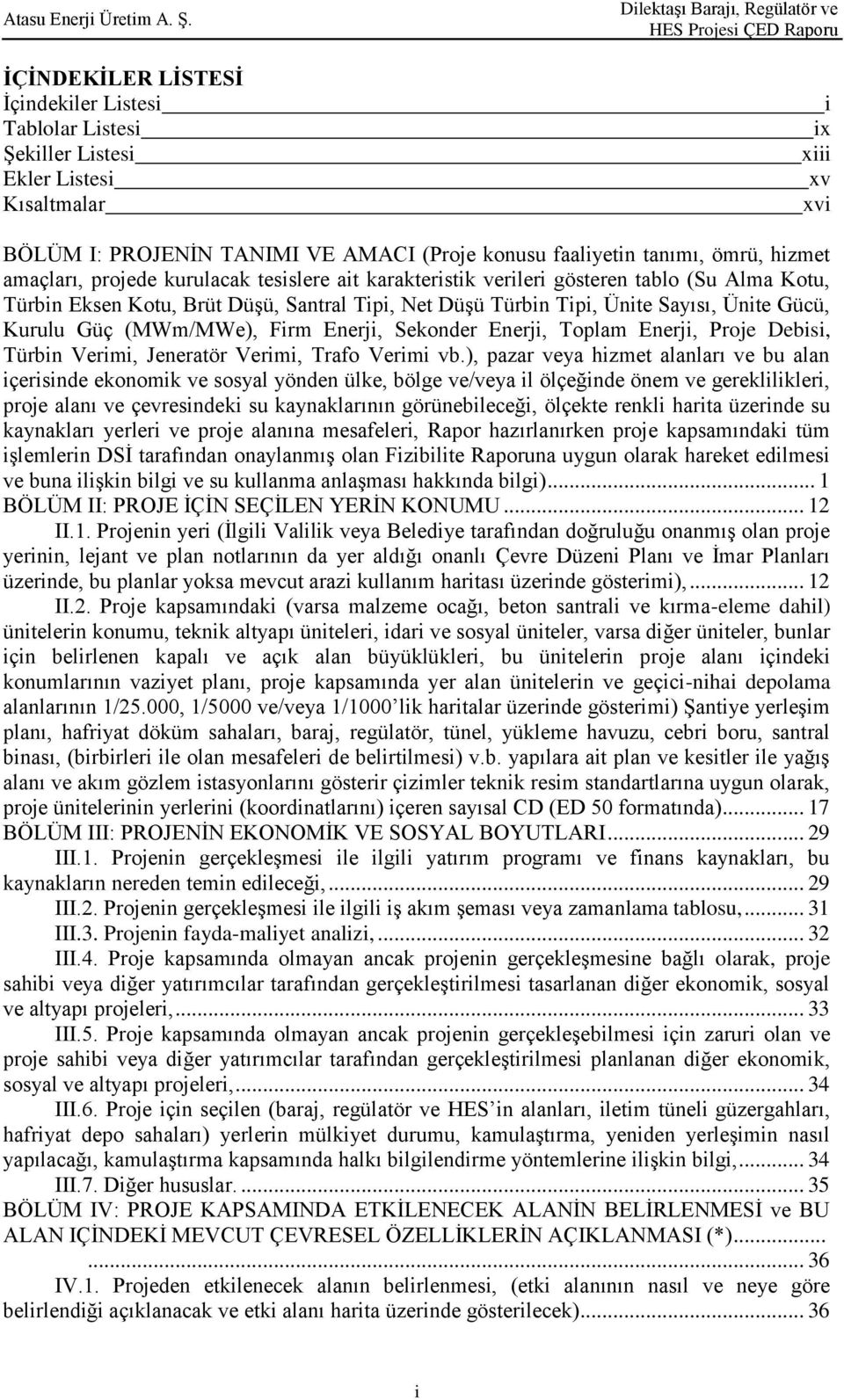 (MWm/MWe), Firm Enerji, Sekonder Enerji, Toplam Enerji, Proje Debisi, Türbin Verimi, Jeneratör Verimi, Trafo Verimi vb.