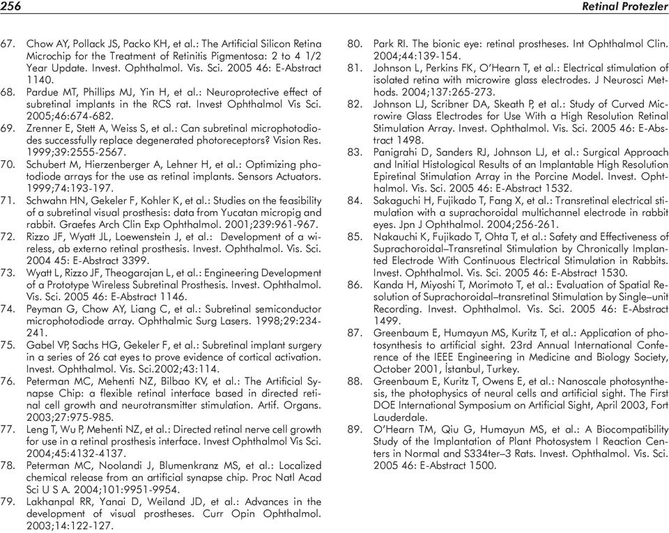 Zrenner E, Stett A, Weiss S, et al.: Can subretinal microphotodiodes successfully replace degenerated photoreceptors? Vision Res. 1999;39:2555-2567. 70. Schubert M, Hierzenberger A, Lehner H, et al.