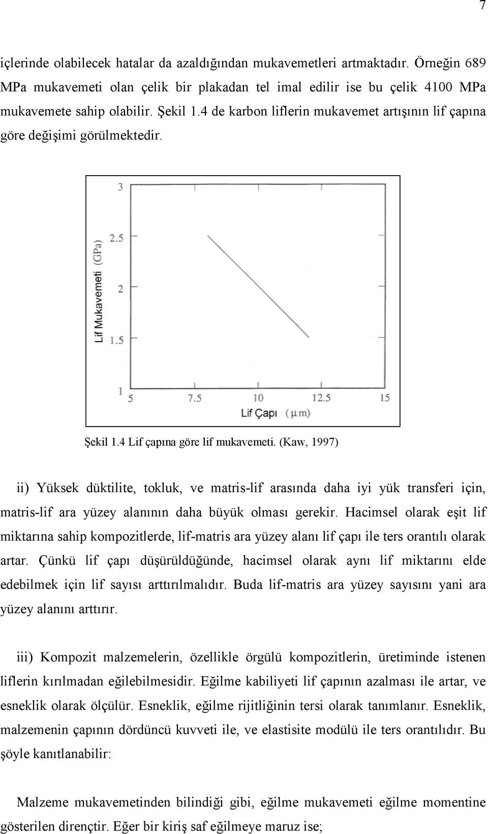 (Kaw, 1997) ii) Yüksek düktilite, tokluk, ve matris-lif arasnda daha iyi yük transferi için, matris-lif ara yüzey alannn daha büyük olmas gerekir.