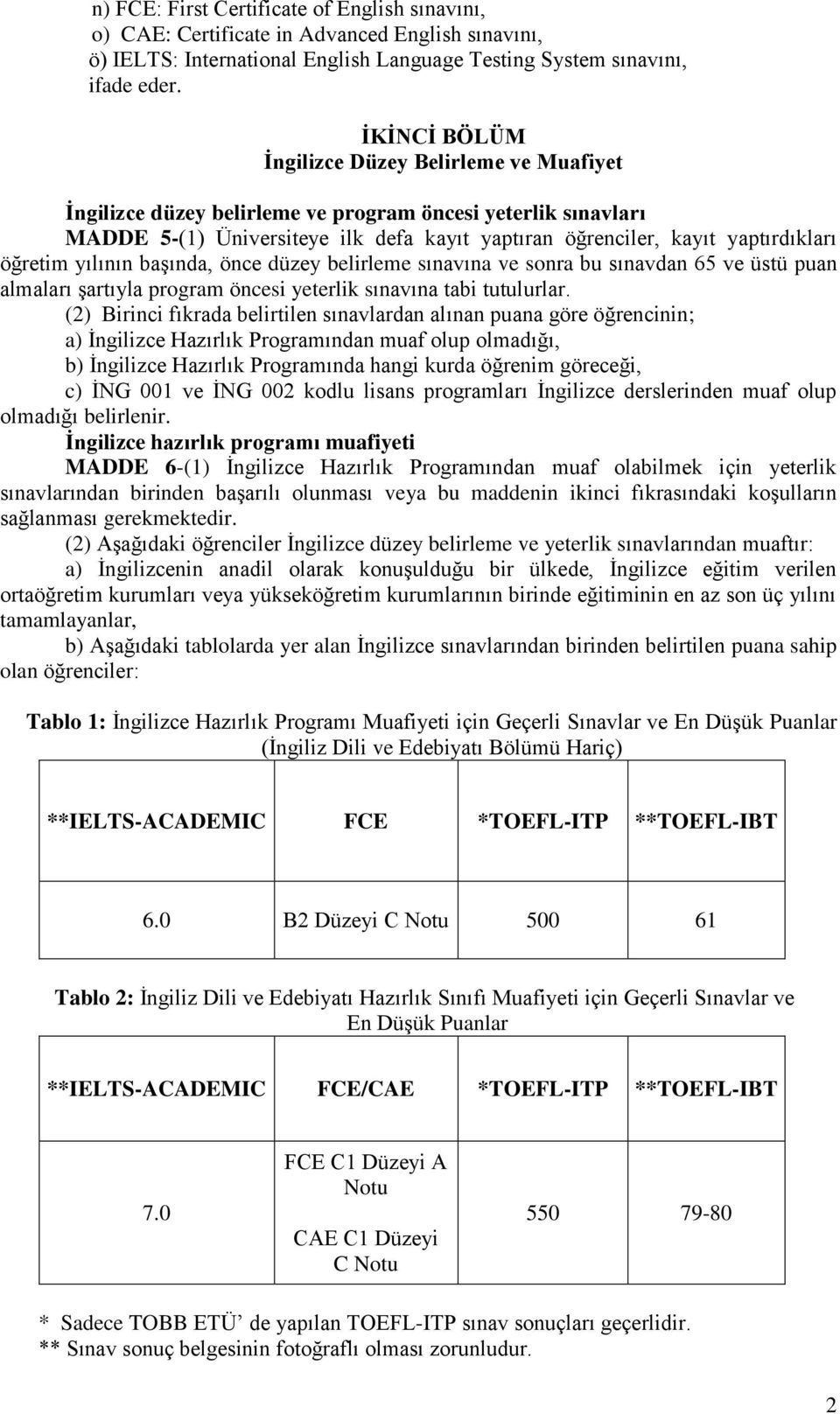 öğretim yılının başında, önce düzey belirleme sınavına ve sonra bu sınavdan 65 ve üstü puan almaları şartıyla program öncesi yeterlik sınavına tabi tutulurlar.