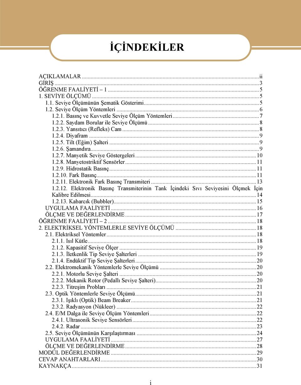 ..11 1.2.9. Hidrostatik Basınç...11 1.2.10. Fark Basınç...11 1.2.11. Elektronik Fark Basınç Transmiteri...13 1.2.12.