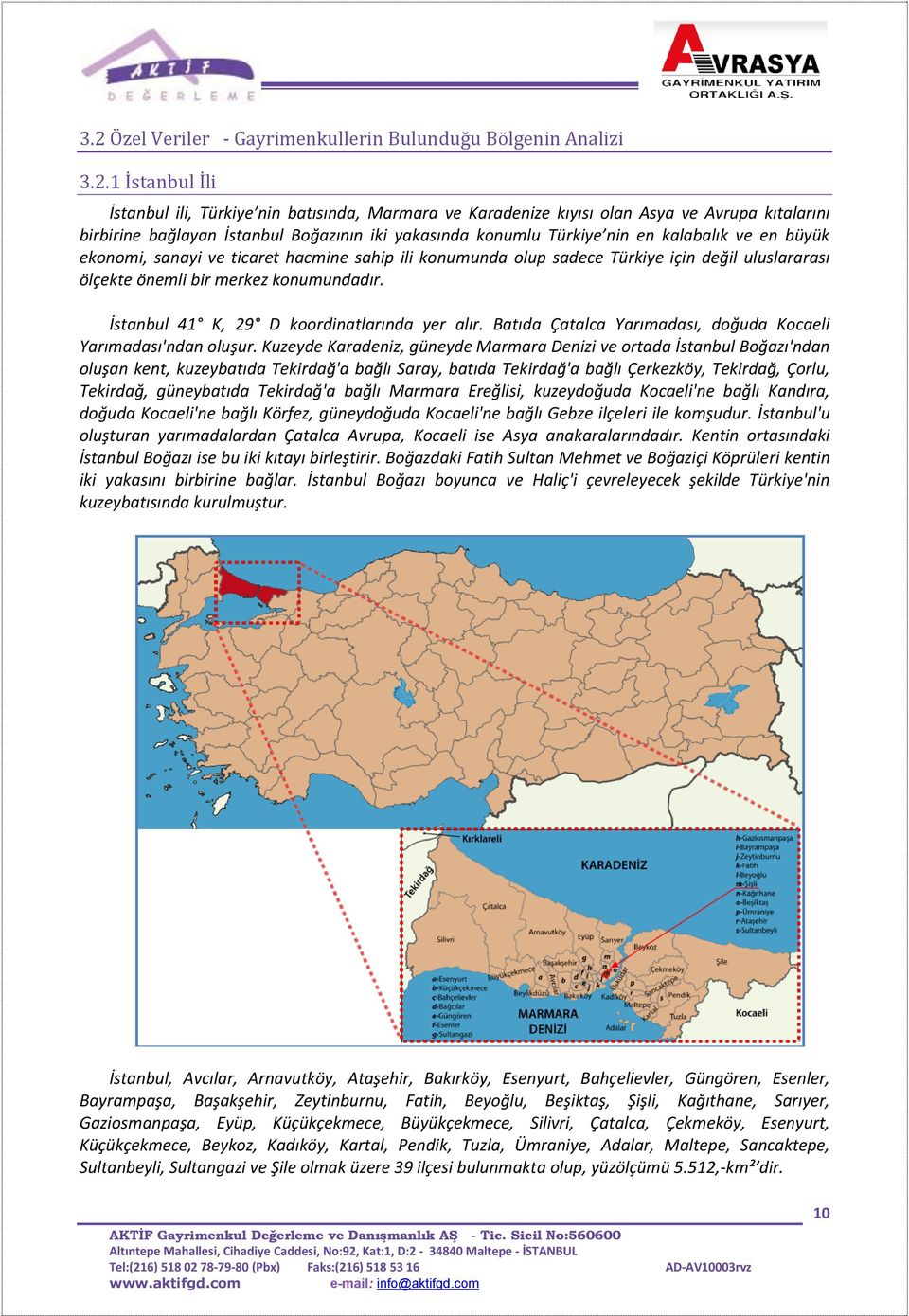 merkez konumundadır. İstanbul 41 K, 29 D koordinatlarında yer alır. Batıda Çatalca Yarımadası, doğuda Kocaeli Yarımadası'ndan oluşur.