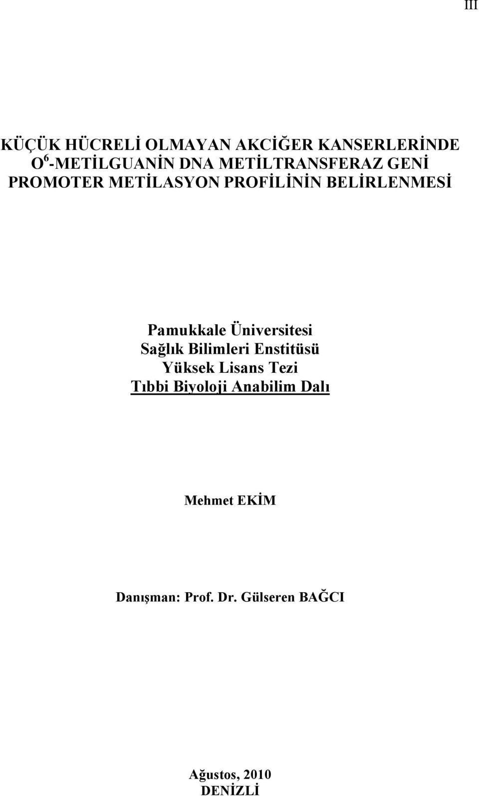 Üniversitesi Sağlık Bilimleri Enstitüsü Yüksek Lisans Tezi Tıbbi Biyoloji