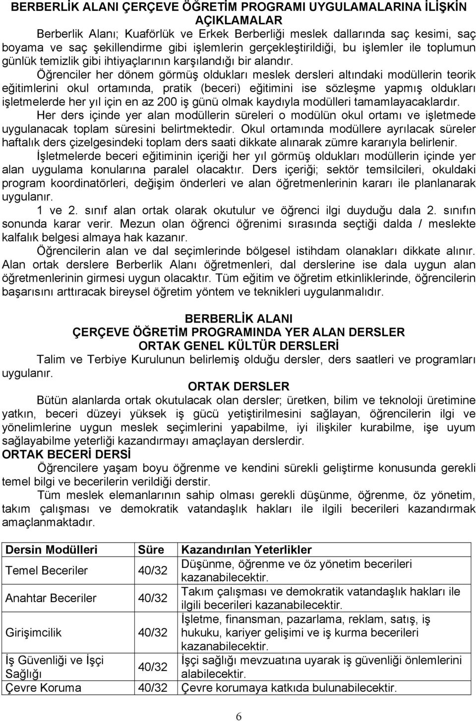 Öğrenciler her dönem görmüş oldukları meslek dersleri altındaki modüllerin teorik eğitimlerini okul ortamında, pratik (beceri) eğitimini ise sözleşme yapmış oldukları işletmelerde her yıl için en az