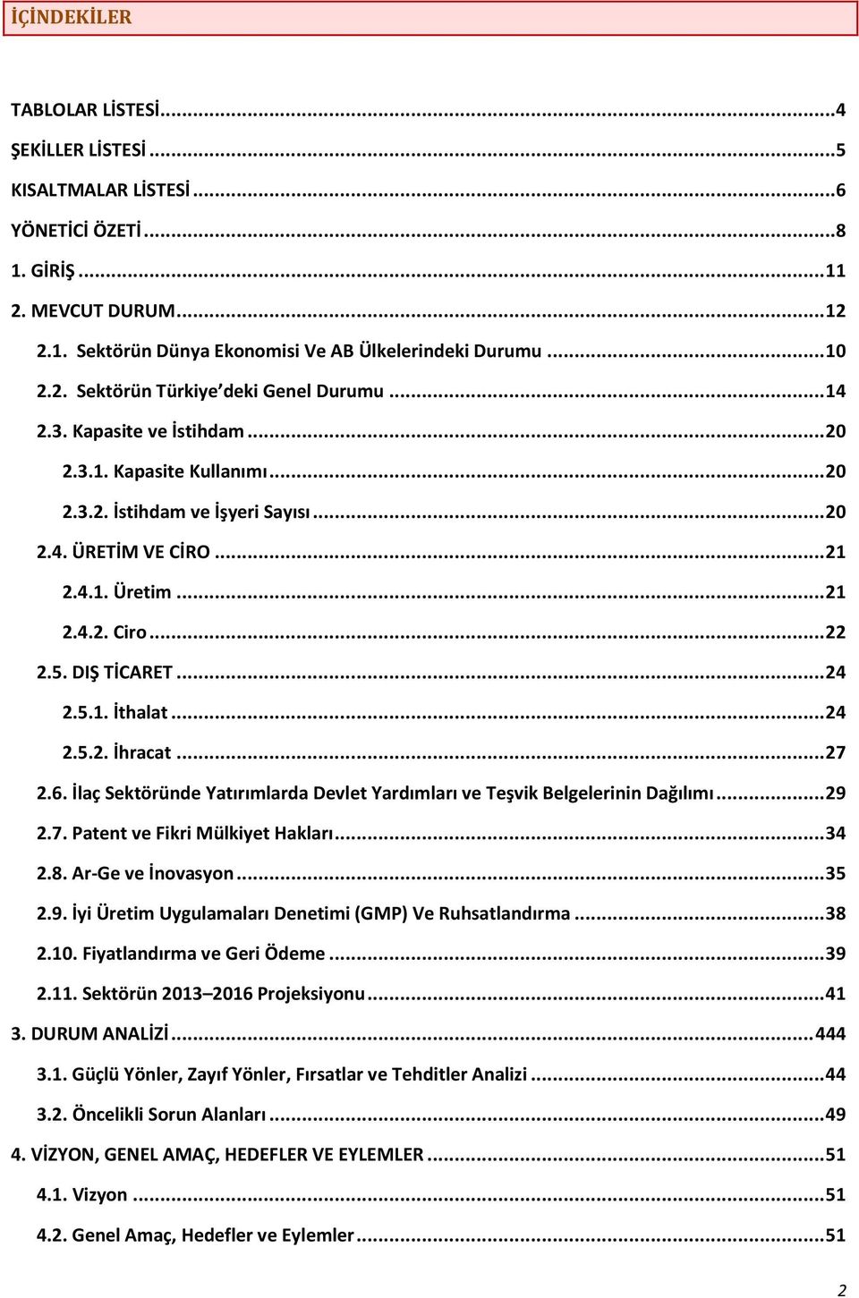 .. 22 2.5. DIŞ TİCARET... 24 2.5.1. İthalat... 24 2.5.2. İhracat... 27 2.6. İlaç Sektöründe Yatırımlarda Devlet Yardımları ve Teşvik Belgelerinin Dağılımı... 29 2.7. Patent ve Fikri Mülkiyet Hakları.