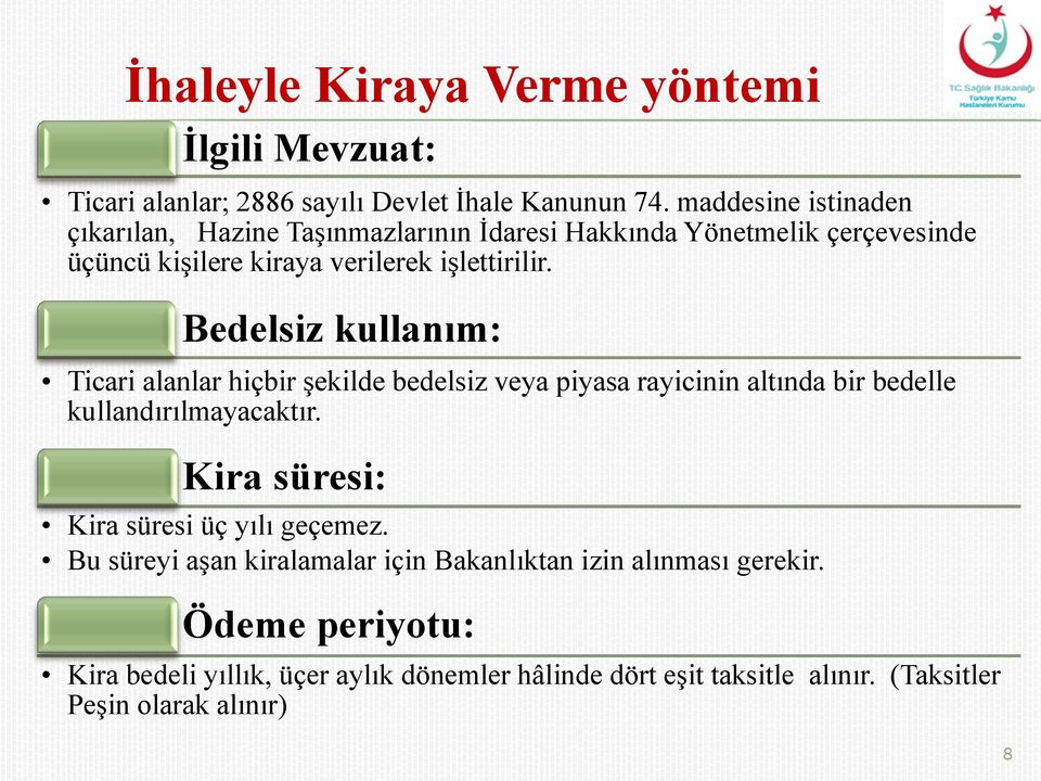 Bedelsiz kullanım: Ticari alanlar hiçbir şekilde bedelsiz veya piyasa rayicinin altında bir bedelle kullandırılmayacaktır.