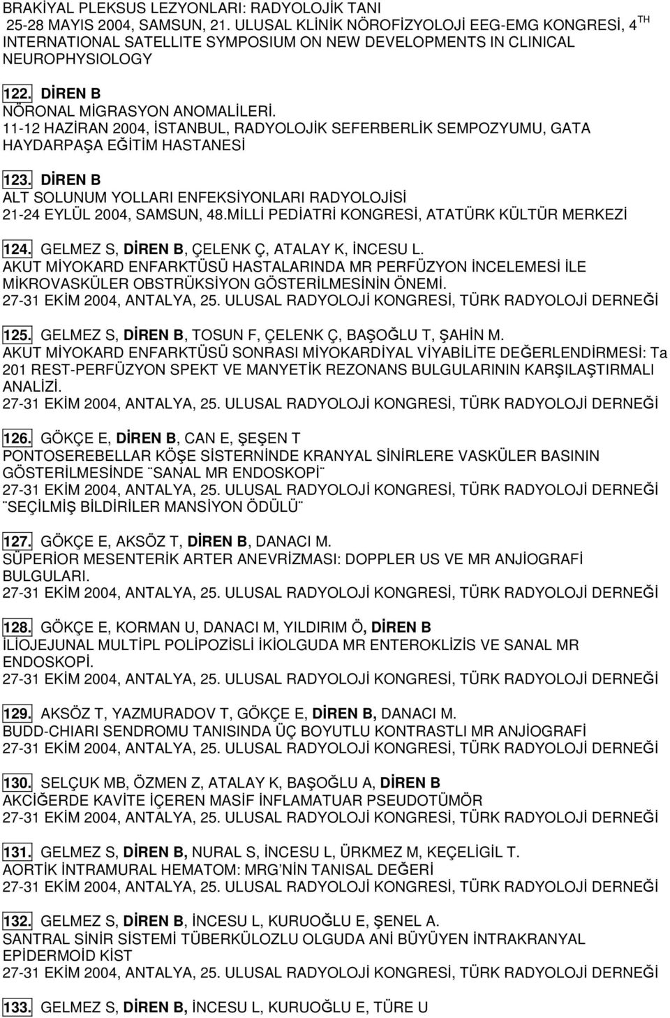 11-12 HAZİRAN 2004, İSTANBUL, RADYOLOJİK SEFERBERLİK SEMPOZYUMU, GATA HAYDARPAŞA EĞİTİM HASTANESİ 123. DİREN B ALT SOLUNUM YOLLARI ENFEKSİYONLARI RADYOLOJİSİ 21-24 EYLÜL 2004, SAMSUN, 48.